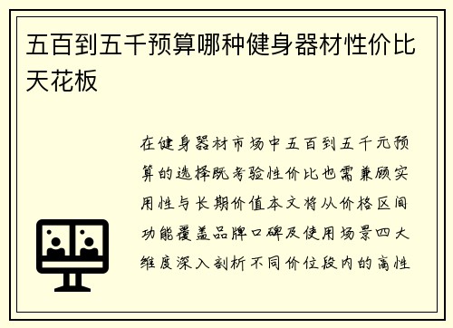 五百到五千预算哪种健身器材性价比天花板